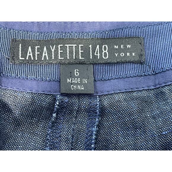Lafayette 148 NY Linen Chambray Pants Size 6 High Rise Tie Belt Wide Leg Preppy - Picture 6 of 7